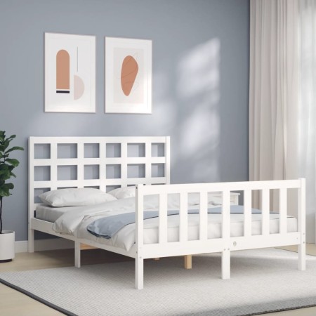 Estructura de cama con cabecero madera maciza blanco 120x200 cm de vidaXL, Camas y somieres - Ref: Foro24-3192097, Precio: 12...