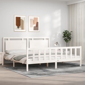 Estructura de cama con cabecero madera maciza blanco 180x200 cm de vidaXL, Camas y somieres - Ref: Foro24-3192182, Precio: 18...