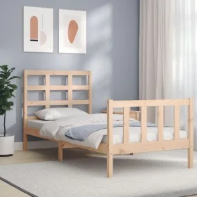 Bed frame with solid wood headboard 90x200 cm by vidaXL, Beds and slatted bases - Ref: Foro24-3192086, Price: 86,45 €, Discou...