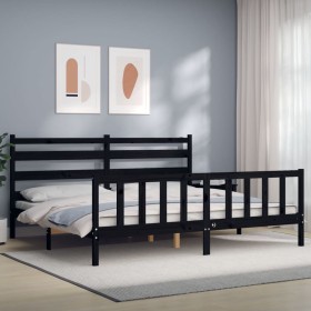 Estructura de cama con cabecero madera maciza negro 200x200 cm de vidaXL, Camas y somieres - Ref: Foro24-3192060, Precio: 203...