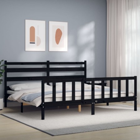 Estructura de cama con cabecero madera maciza negro 200x200 cm de vidaXL, Camas y somieres - Ref: Foro24-3192060, Precio: 203...