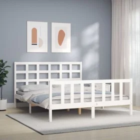 Estructura de cama con cabecero madera maciza blanco 160x200 cm de vidaXL, Camas y somieres - Ref: Foro24-3192112, Precio: 14...
