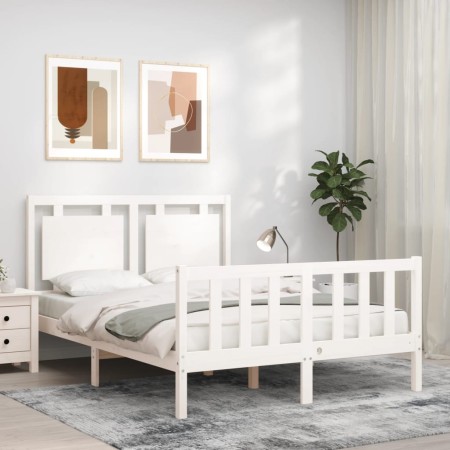 Estructura cama de matrimonio con cabecero madera maciza blanco de vidaXL, Camas y somieres - Ref: Foro24-3192137, Precio: 13...