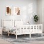 Estructura de cama matrimonio con cabecero madera maciza blanco de vidaXL, Camas y somieres - Ref: Foro24-3192172, Precio: 16...