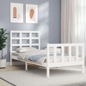 White solid wood bed frame with headboard 90x200 cm by vidaXL, Beds and slatted bases - Ref: Foro24-3192087, Price: 93,91 €, ...