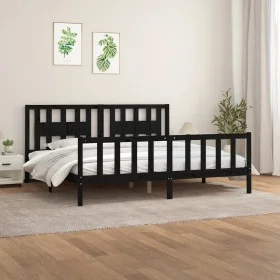 Black pine wood bed frame with headboard 200x200cm by vidaXL, Beds and slatted bases - Ref: Foro24-3188190, Price: 206,43 €, ...