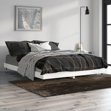 Estructura de cama madera de ingeniería blanco brillo 140x190cm de vidaXL, Camas y somieres - Ref: Foro24-832175, Precio: 146...
