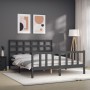 Estructura de cama matrimonio con cabecero madera maciza gris de vidaXL, Camas y somieres - Ref: Foro24-3192108, Precio: 149,...