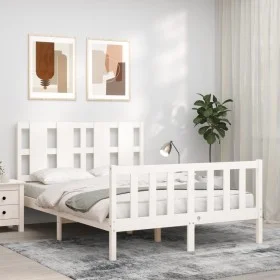 White solid wood bed frame with headboard 140x200 cm by vidaXL, Beds and slatted bases - Ref: Foro24-3192232, Price: 136,62 €...