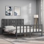 Estructura de cama matrimonio con cabecero madera maciza gris de vidaXL, Camas y somieres - Ref: Foro24-3192238, Precio: 162,...