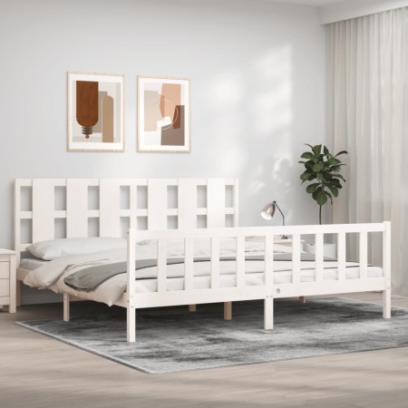 Estructura de cama con cabecero madera maciza blanco 180x200 cm de vidaXL, Camas y somieres - Ref: Foro24-3192247, Precio: 17...