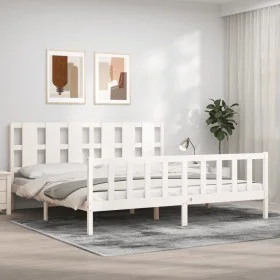 Estructura de cama con cabecero madera maciza blanco 200x200 cm de vidaXL, Camas y somieres - Ref: Foro24-3192252, Precio: 16...