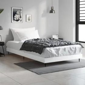 Estructura de cama madera de ingeniería blanco brillo 90x190 cm de vidaXL, Camas y somieres - Ref: Foro24-832303, Precio: 88,...