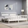 White solid wood bed frame with headboard 200x200 cm by vidaXL, Beds and slatted bases - Ref: Foro24-3192447, Price: 182,00 €...