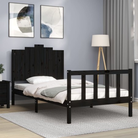 Estructura de cama con cabecero madera maciza negro 100x200 cm de vidaXL, Camas y somieres - Ref: Foro24-3192290, Precio: 142...