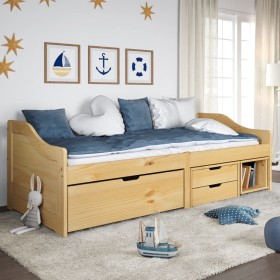 Sofá cama con 3 cajones madera maciza pino IRUN 90x200cm de vidaXL, Camas y somieres - Ref: Foro24-3185213, Precio: 325,43 €,...