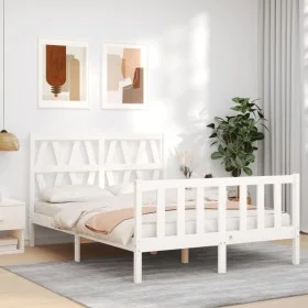 Double bed frame with white solid wood headboard by vidaXL, Beds and slatted bases - Ref: Foro24-3192462, Price: 140,93 €, Di...