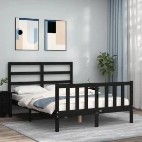 Estructura de cama con cabecero madera maciza negro 140x190 cm de vidaXL, Camas y somieres - Ref: Foro24-3191890, Precio: 165...