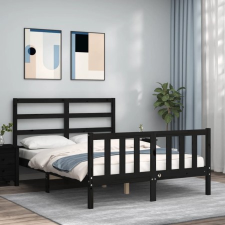Estructura de cama con cabecero madera maciza negro 140x190 cm de vidaXL, Camas y somieres - Ref: Foro24-3191890, Precio: 167...