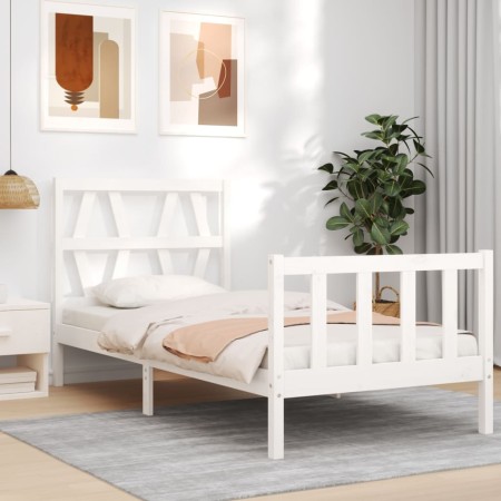Estructura de cama con cabecero madera maciza blanco 90x200 cm de vidaXL, Camas y somieres - Ref: Foro24-3192477, Precio: 96,...