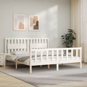 Doppelbettgestell mit weißem Massivholz-Kopfteil von vidaXL, Betten und Lattenroste - Ref: Foro24-3192442, Preis: 186,21 €, R...
