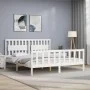Double bed frame with white solid wood headboard by vidaXL, Beds and slatted bases - Ref: Foro24-3192442, Price: 186,21 €, Di...
