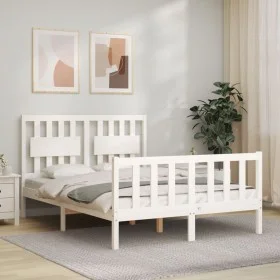Estructura de cama con cabecero madera maciza blanco 140x200 cm de vidaXL, Camas y somieres - Ref: Foro24-3192427, Precio: 14...