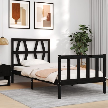 Estructura de cama individual con cabecero madera maciza negro de vidaXL, Camas y somieres - Ref: Foro24-3192455, Precio: 124...