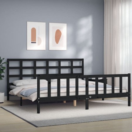 Estructura de cama con cabecero madera maciza negro 200x200 cm de vidaXL, Camas y somieres - Ref: Foro24-3192125, Precio: 205...
