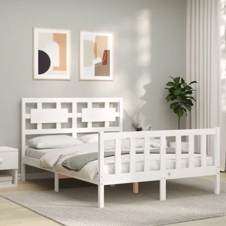 Weißer Massivholzbettrahmen mit Kopfteil 140x200 cm von vidaXL, Betten und Lattenroste - Ref: Foro24-3192557, Preis: 137,13 €...
