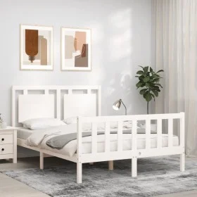 White solid wood bed frame with headboard 120x200 cm by vidaXL, Beds and slatted bases - Ref: Foro24-3192162, Price: 131,39 €...