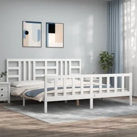White solid wood bed frame with headboard 200x200 cm by vidaXL, Beds and slatted bases - Ref: Foro24-3191992, Price: 154,02 €...
