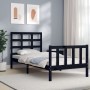 Estructura de cama individual con cabecero madera maciza negro de vidaXL, Camas y somieres - Ref: Foro24-3192065, Precio: 119...