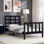 Estructura de cama individual con cabecero madera maciza negro de vidaXL, Camas y somieres - Ref: Foro24-3192065, Precio: 119...