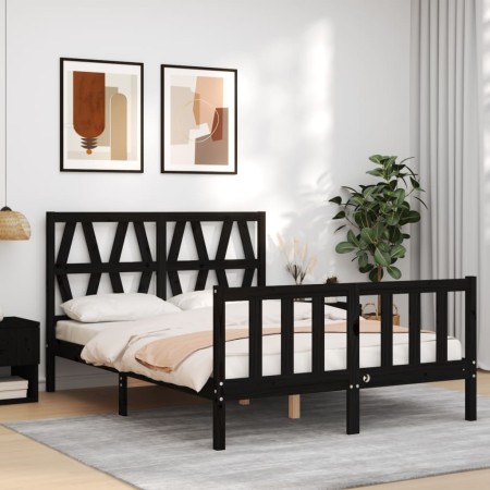 Estructura de cama con cabecero madera maciza negro 140x190 cm de vidaXL, Camas y somieres - Ref: Foro24-3192475, Precio: 178...