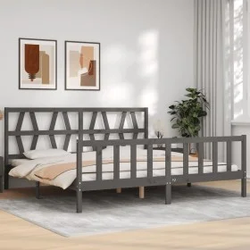 Estructura de cama con cabecero madera maciza gris 200x200 cm de vidaXL, Camas y somieres - Ref: Foro24-3192513, Precio: 170,...