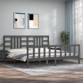 Estructura de cama con cabecero madera maciza gris 200x200 cm de vidaXL, Camas y somieres - Ref: Foro24-3191993, Precio: 170,...