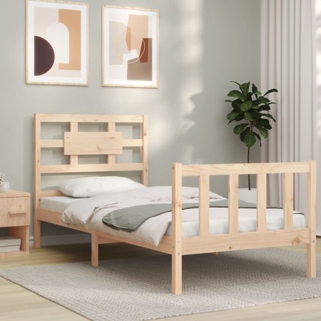Estructura de cama con cabecero madera maciza 90x200 cm de vidaXL, Camas y somieres - Ref: Foro24-3192541, Precio: 90,48 €, D...
