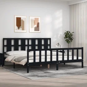 Estructura de cama con cabecero madera maciza negro 200x200 cm de vidaXL, Camas y somieres - Ref: Foro24-3192255, Precio: 213...