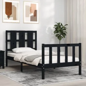 Estructura de cama individual con cabecero madera maciza negro de vidaXL, Camas y somieres - Ref: Foro24-3192195, Precio: 123...