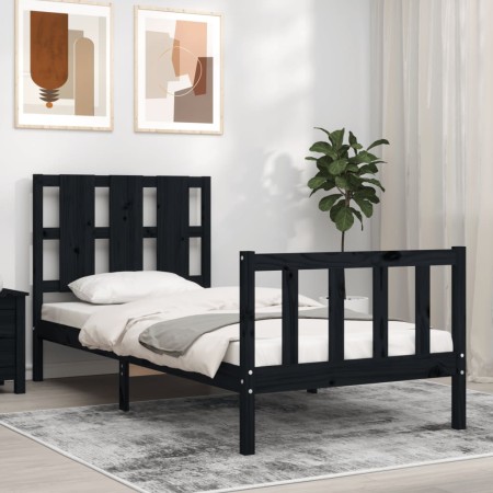 Estructura de cama individual con cabecero madera maciza negro de vidaXL, Camas y somieres - Ref: Foro24-3192195, Precio: 125...