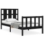 Estructura de cama individual con cabecero madera maciza negro de vidaXL, Camas y somieres - Ref: Foro24-3192195, Precio: 125...