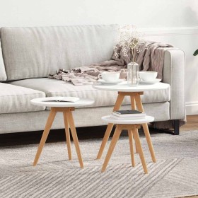 Mesa de Café 3 pcs Marrón Madera de Nogal Sólido en Mesas de centro | Comprar online en Foru.es