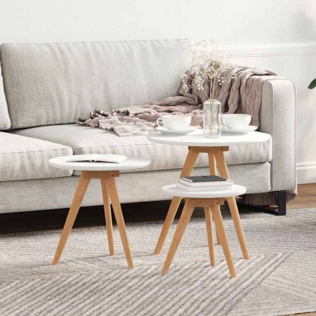 Mesa de Café 3 pcs Marrón Madera de Nogal Sólido en Mesas de centro | Comprar online en Foru.es