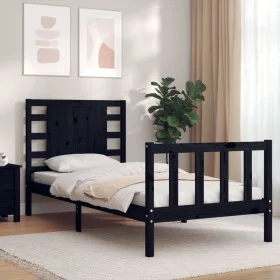 Estructura de cama individual con cabecero madera maciza negro de vidaXL, Camas y somieres - Ref: Foro24-3192780, Precio: 132...