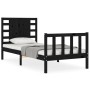 Estructura de cama individual con cabecero madera maciza negro de vidaXL, Camas y somieres - Ref: Foro24-3192780, Precio: 133...