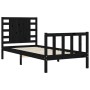 Estructura de cama individual con cabecero madera maciza negro de vidaXL, Camas y somieres - Ref: Foro24-3192780, Precio: 133...