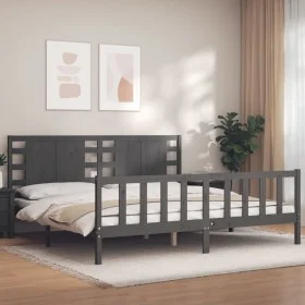 Estructura de cama con cabecero madera maciza gris 200x200cm de vidaXL, Camas y somieres - Ref: Foro24-3192838, Precio: 184,4...