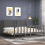 Estructura de cama con cabecero madera maciza gris 200x200cm de vidaXL, Camas y somieres - Ref: Foro24-3192838, Precio: 186,8...