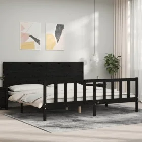 Estructura de cama con cabecero madera maciza negro 200x200 cm de vidaXL, Camas y somieres - Ref: Foro24-3192775, Precio: 223...